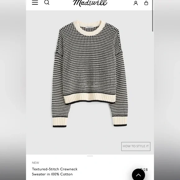 Madewell Textured-Stitch Crewneck Sweater 100% Cotton in Ivory And Black Stripe - Picture 12 of 13